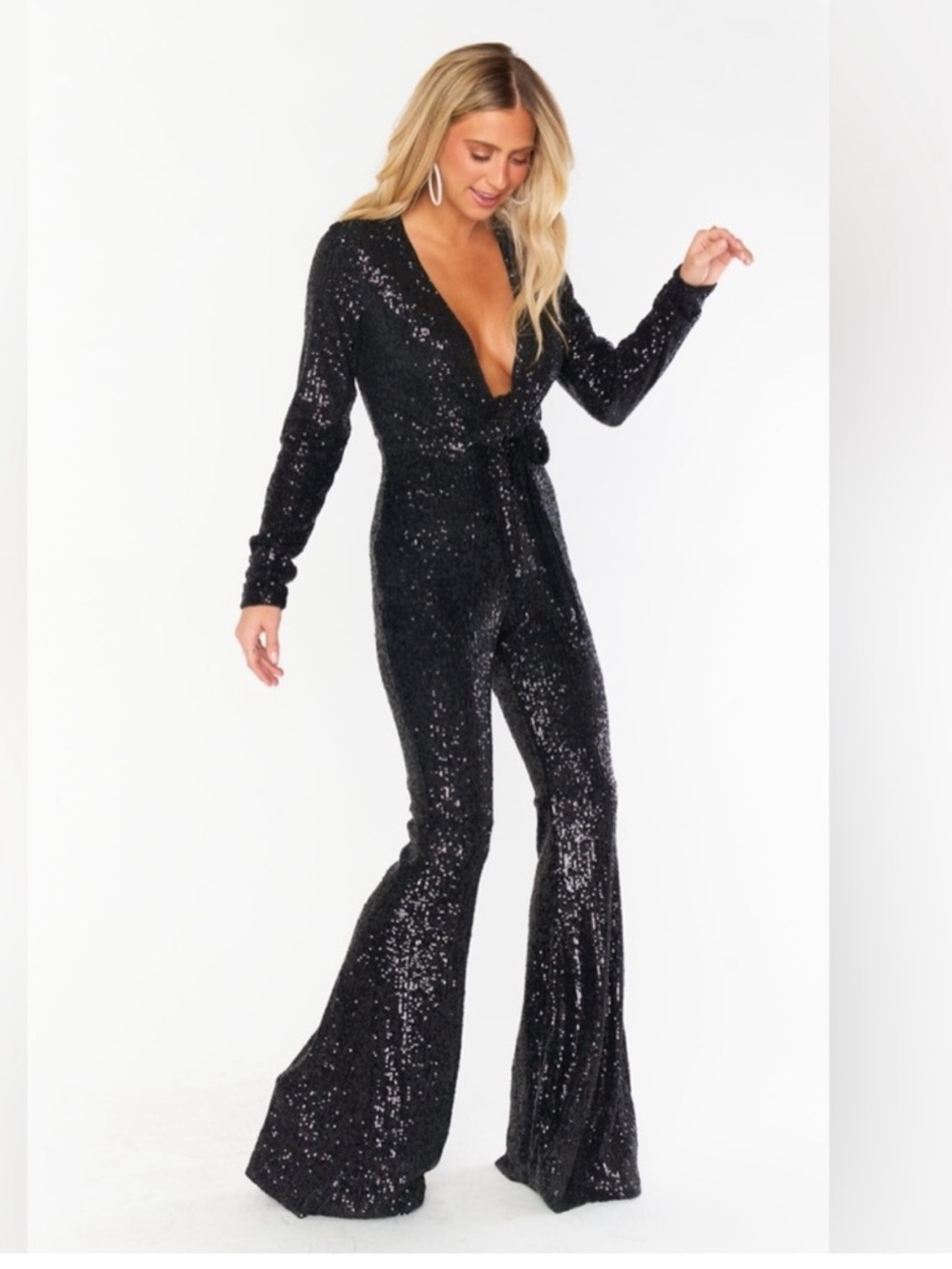 Show me your Mumu Martina Jumpsuit metallic wrap style wide leg XS